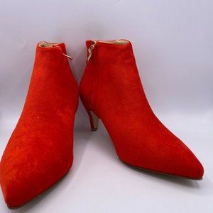 Red Ankle Booties Pointy Toe Suede Kitten Low Heel